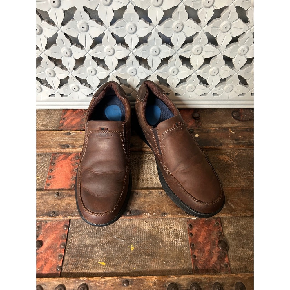 Nunn Bush Mens Brown Leather Slip On Loafers Moc Toe Shoes Size 9W